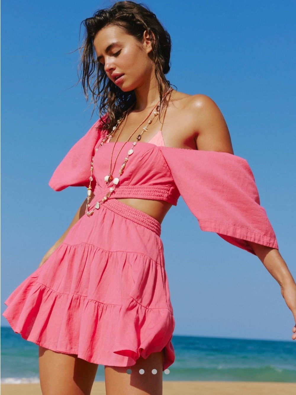 Free People Hot Pink Smocked Mini Dress